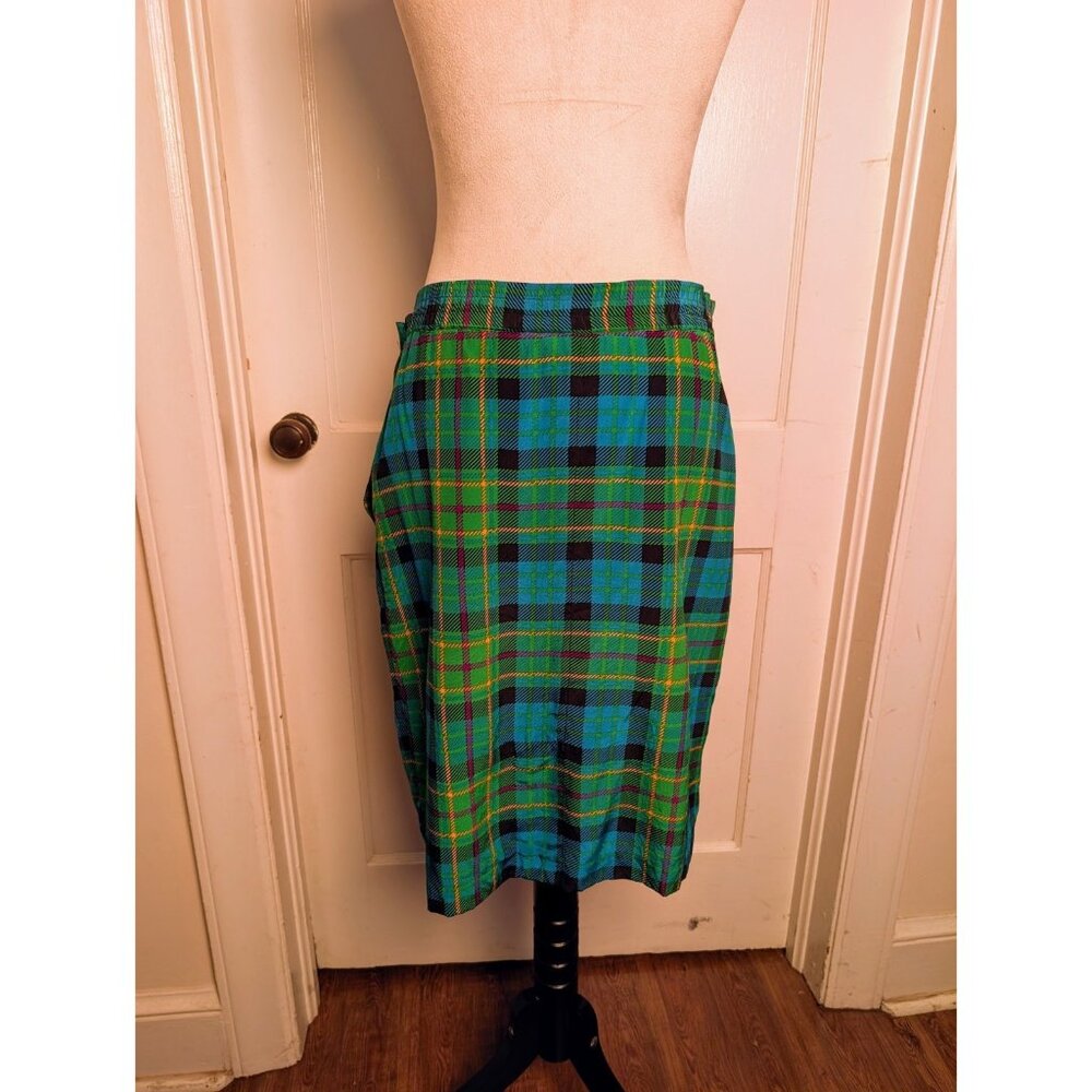 Vintage NWT Sunny Leigh Silk Tartan Plaid Pencil Skirt- Sz Medium